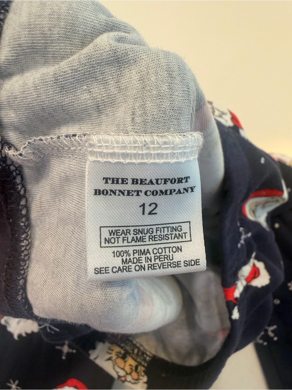 The Beaufort Bonnet Company Navy Santa Print Pajama Set with Pink Trim EUC! - Picture 6 of 6